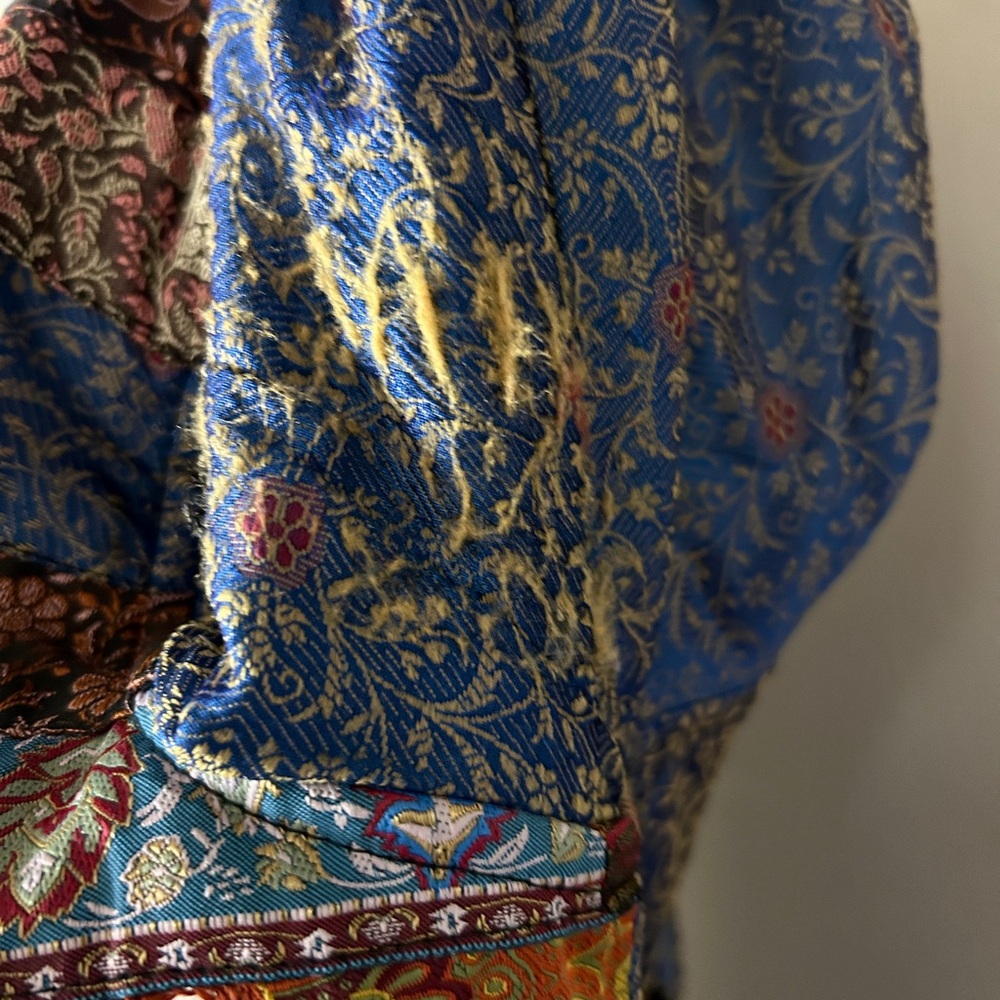 VINTAGE Y2K Boho Brocade Patchwork Silk Tapestry Jacket Whimsigoth Art Wear Sz L - Picture 14 of 15